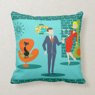 Retro Space Age Cartoon Couple Throw Kissen