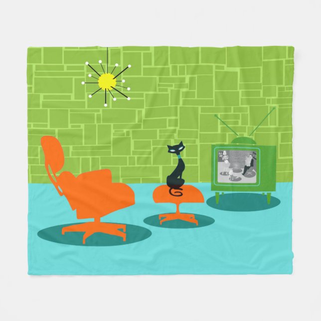 Retro Space Age Katzen-Fleece-Decke Fleecedecke (Vorderseite (Horizontal))