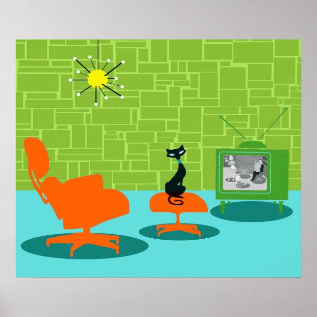 Retro Space Age Katzenposter Poster (Vorne)