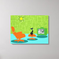 Retro Space Age-Kitty auf gespannter Leinwand