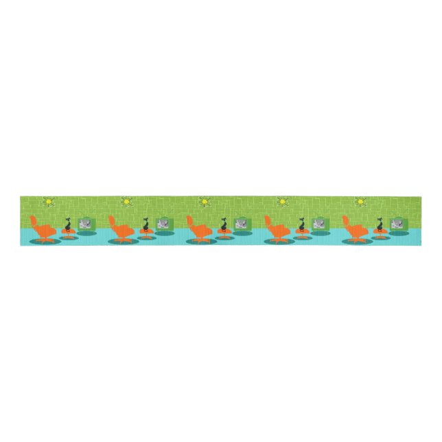 Retro Space age Kitty Grosgrain Ribbon Ripsband (Vorderseite)