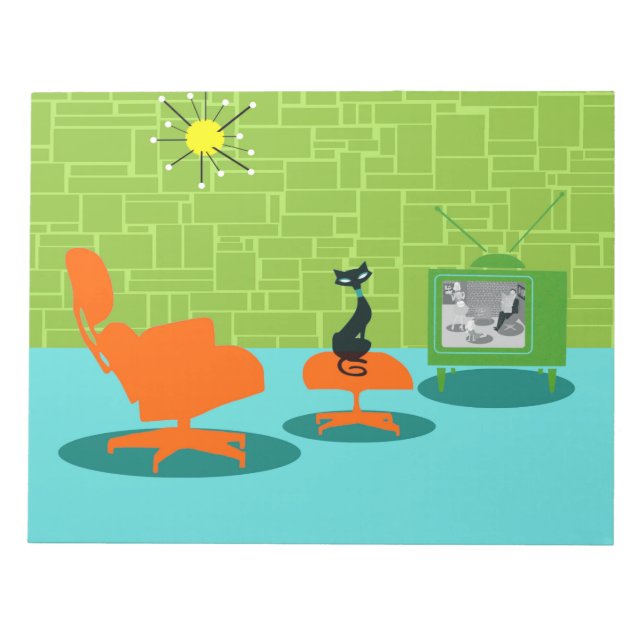 Retro Space Age Kitty Notepad Notizblock (Vorderseite)