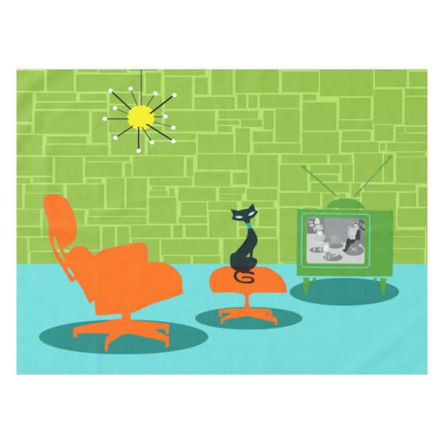 Retro Space Age Kitty Tischdecke (Vorderseite (Horizontal))