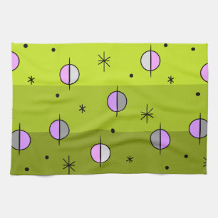 Retro Space Age Planets Stars Chartreuse Geschirrtuch
