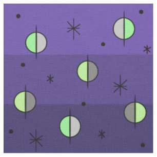 Retro Space Age Planets Stars Indigo Stoff