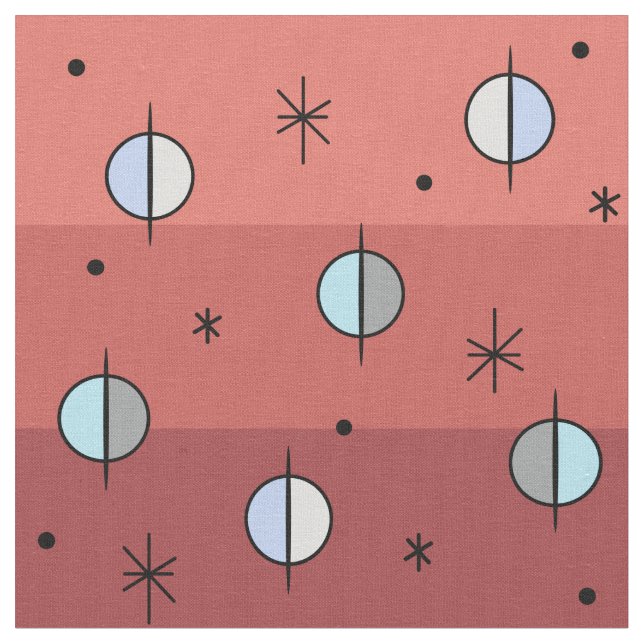 Retro Space Age Planets Stars Lachs Pink Stoff (Nahaufnahme)