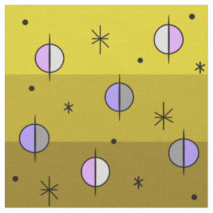 Retro Space Age Planets Stars Ocker Gelb Stoff