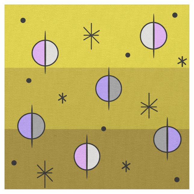 Retro Space Age Planets Stars Ocker Gelb Stoff (Nahaufnahme)