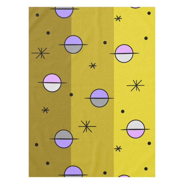 Retro Space Age Planets Stars Ocker Gelb Tischdecke (Vorderseite)