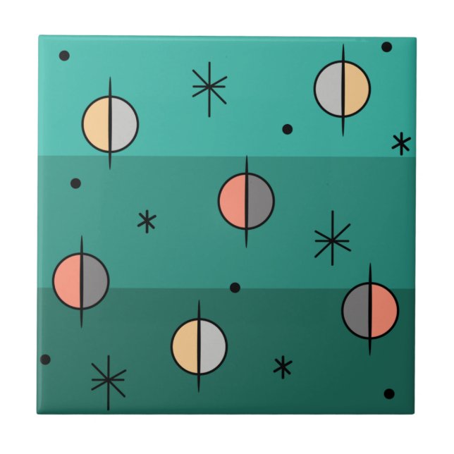 Retro Space Age Planets Stars Türkis Fliese (Vorderseite)