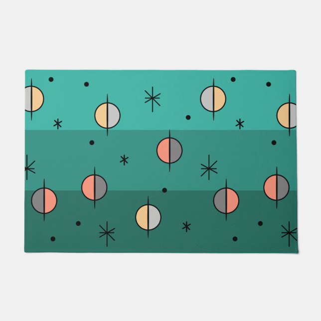 Retro Space Age Planets Stars Türkis Fußmatte (Vorderseite)