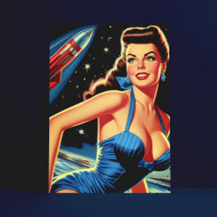 Retro Space-Button Postkarte