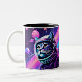 Retro Space Cat Tasse - Vaporwave Galaxy Kitty Cof