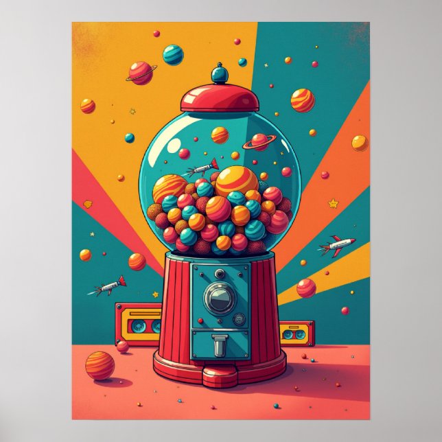 Retro Space Gumball Machine : Pop Art Poster (Vorne)