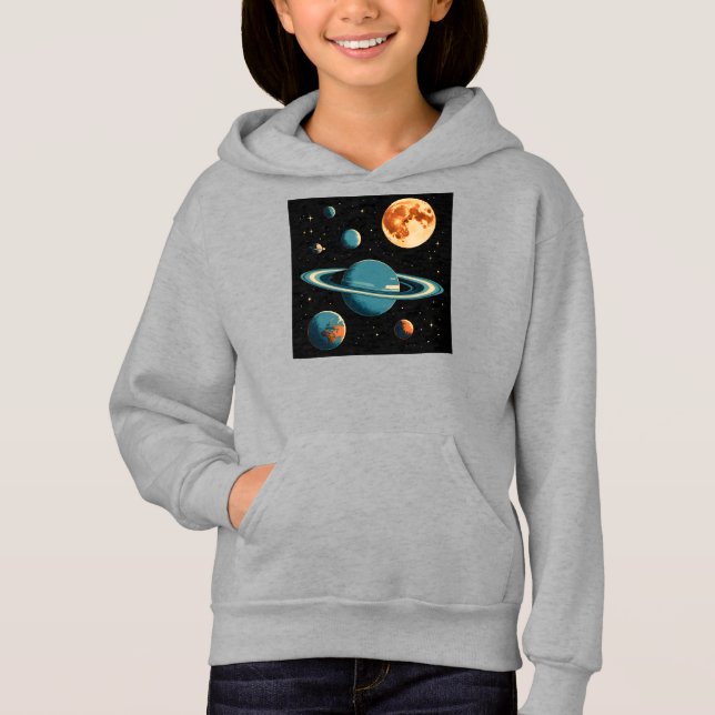 Retro Space Planets & Moon Wall Art - Mitte des Ja Hoodie (Vorderseite)
