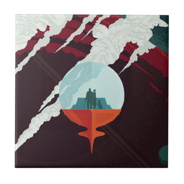 Retro Space Poster Cassini Mission to Saturn Fliese (Vorderseite)