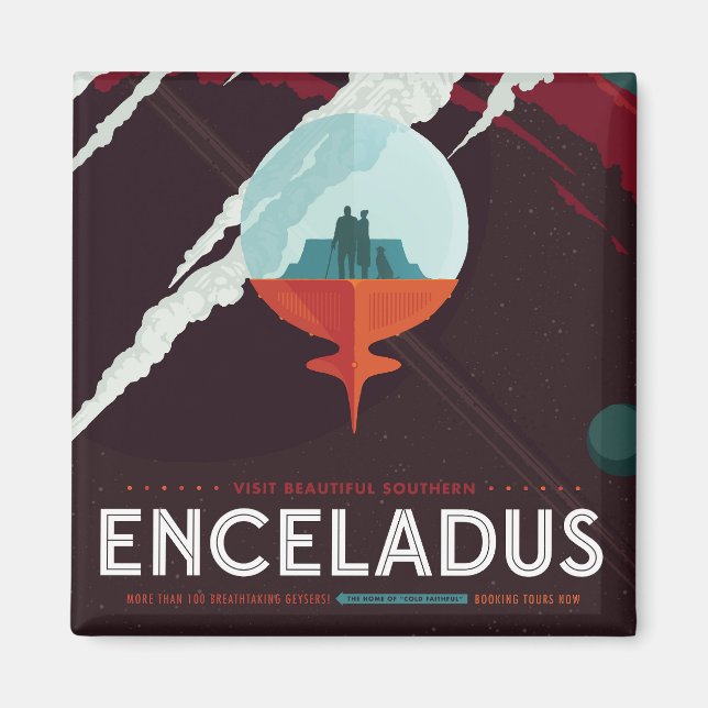 Retro Space Poster Cassini Mission to Saturn Magnet (Vorne)