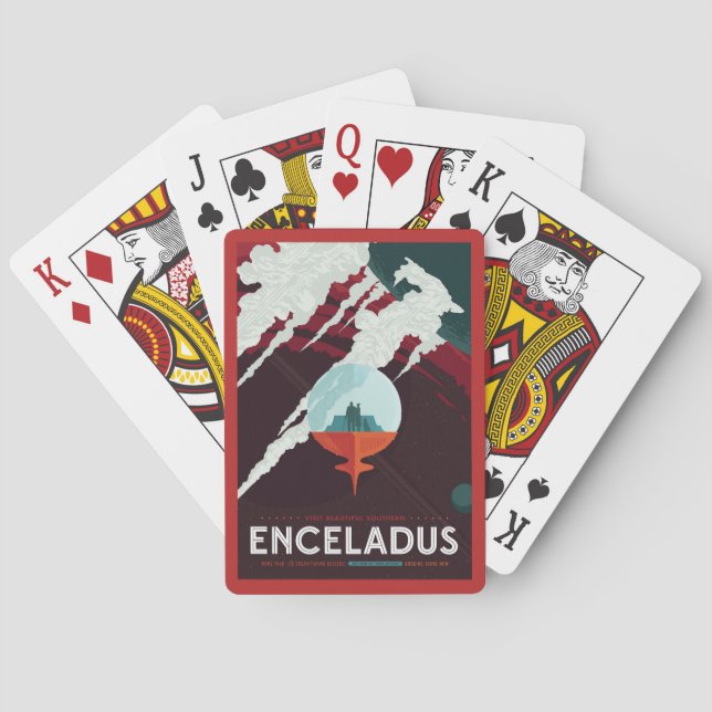 Retro Space Poster Cassini Mission to Saturn Spielkarten (Rückseite)