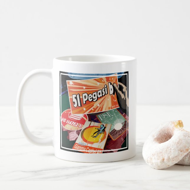 Retro Space Poster-Exoplanet Discovery 51 Pegasi B Kaffeetasse (Mit Donut)