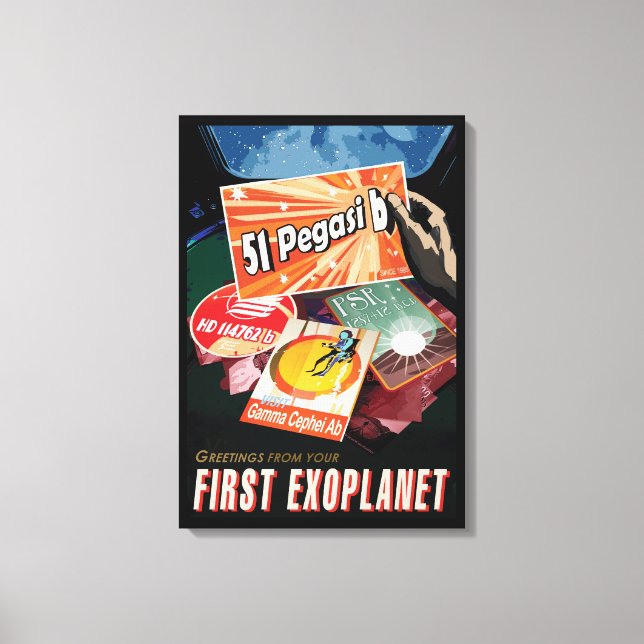 Retro Space Poster-Exoplanet Discovery 51 Pegasi B Leinwanddruck (Vorderseite)