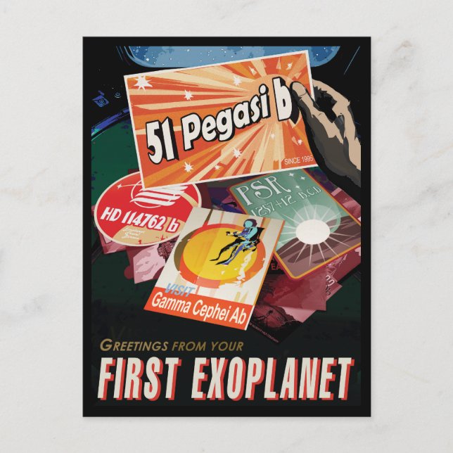 Retro Space Poster-Exoplanet Discovery 51 Pegasi B Postkarte (Vorderseite)