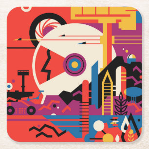 Retro Space Poster - Mars Exploration Program. Rechteckiger Pappuntersetzer