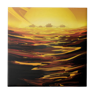 Retro Space Poster-Saturns Größter Mond, Titan. Fliese