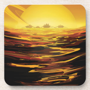 Retro Space Poster-Saturns Größter Mond, Titan. Getränkeuntersetzer