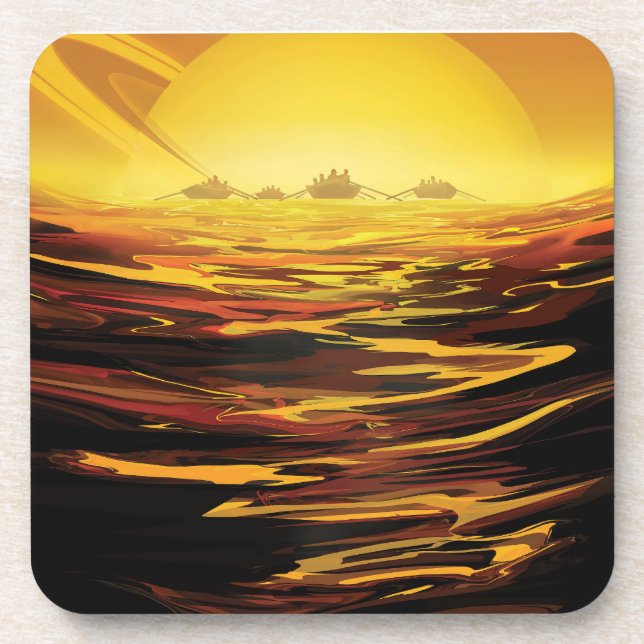 Retro Space Poster-Saturns Größter Mond, Titan. Getränkeuntersetzer (Vorderseite)