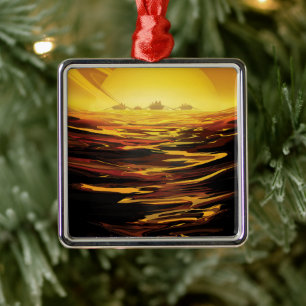 Retro Space Poster-Saturns Größter Mond, Titan. Ornament Aus Metall