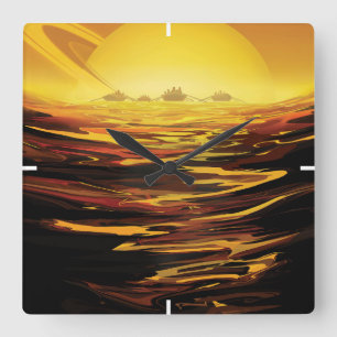 Retro Space Poster-Saturns Größter Mond, Titan. Quadratische Wanduhr