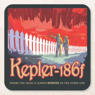 Retro Space Poster von Kepler-186f. Rechteckiger Pappuntersetzer