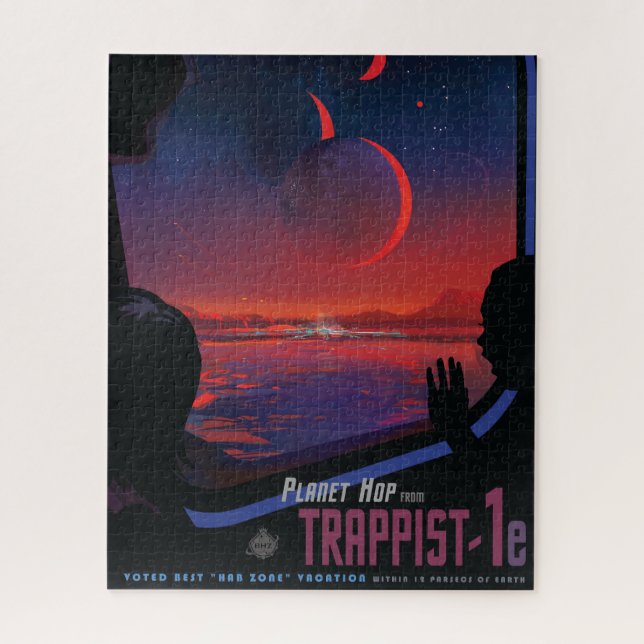 Retro Space Poster - Zuschauer beobachten Trappist Puzzle (Vertikal)