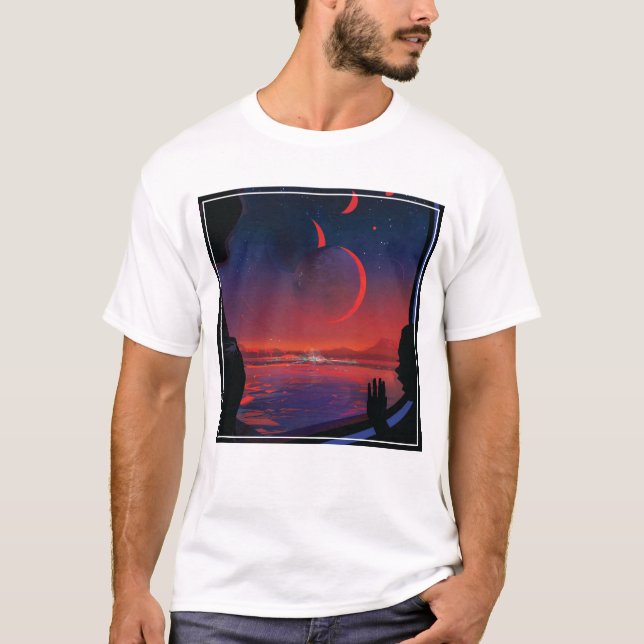 Retro Space Poster - Zuschauer beobachten Trappist T-Shirt (Vorderseite)