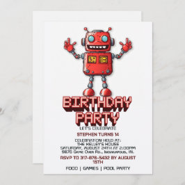 Retro Space Robot Birthday Party Invitations Einladung
