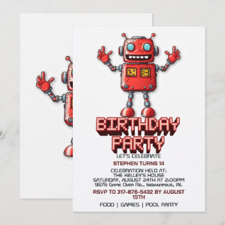 Retro Space Robot Geburtstagsparty Einladungen