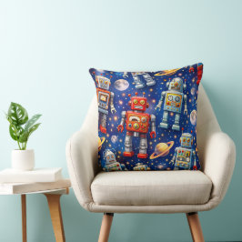 Retro space robots Galactic voyage decorative thro Kissen