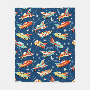 Retro Space Rocket Cars Personalisierter Name Fleecedecke