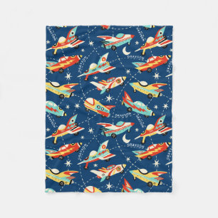 Retro Space Rocket Cars Personalisierter Name Fleecedecke