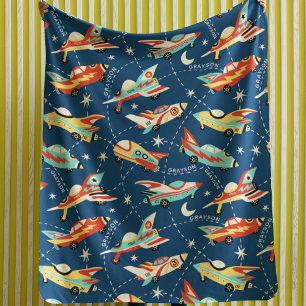 Retro Space Rocket Cars Personalisierter Name Sherpadecke