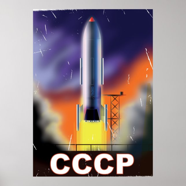 Retro Space Rocket Poster der sowjetischen Gewerks (Vorne)