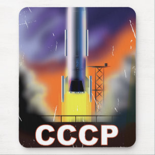 Retro Space Rocket Poster der sowjetischen Gewerks Mousepad