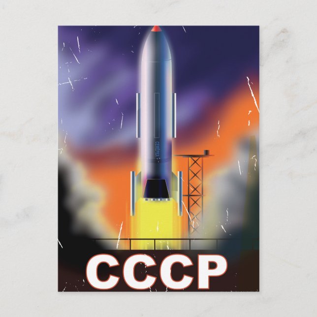 Retro Space Rocket Poster der sowjetischen Gewerks Postkarte (Vorderseite)