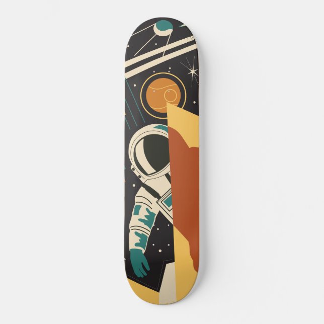 Retro Space Szene mit Astronautenskateboard Skateboard (Vorderseite)