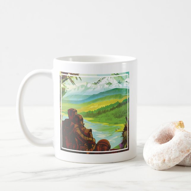 Retro Space Travel Poster-an-Earth Science Mission Kaffeetasse (Mit Donut)
