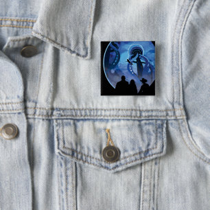 Retro Space Travel Poster - Jupiter's Moon Europa. Button