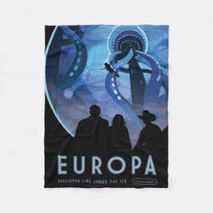 Retro Space Travel Poster - Jupiter's Moon Europa. Fleecedecke