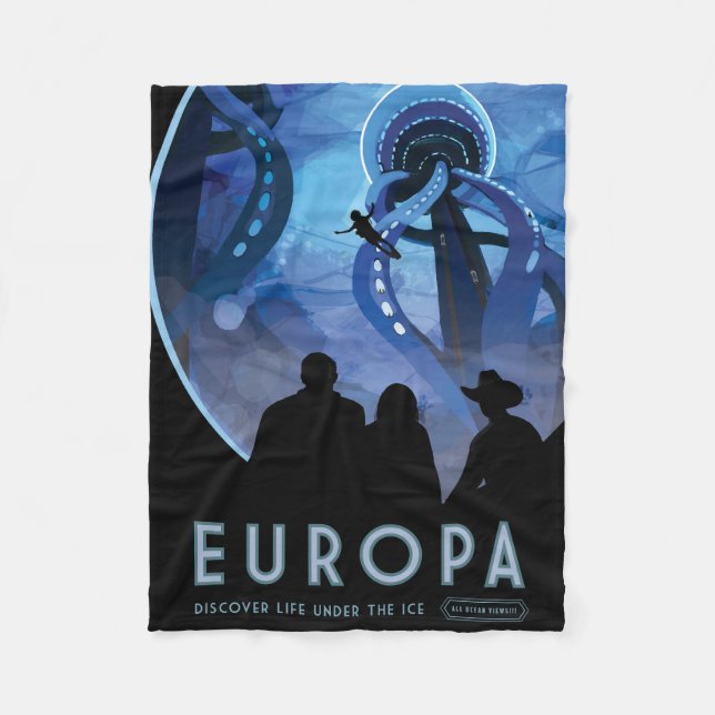 Retro Space Travel Poster - Jupiter's Moon Europa. Fleecedecke (Vorderseite)