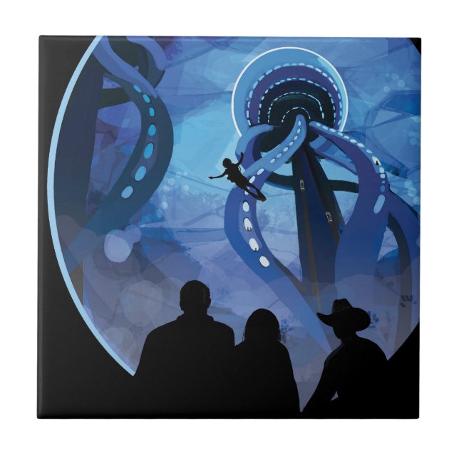 Retro Space Travel Poster - Jupiter's Moon Europa. Fliese (Vorderseite)