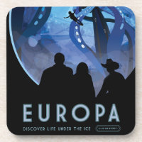 Retro Space Travel Poster - Jupiter's Moon Europa.